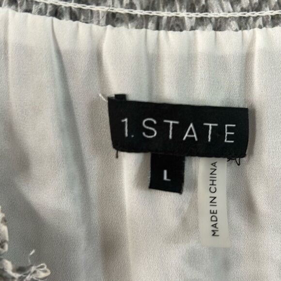 1 State gray and white printed high low long sleeve dress size L - Picture 2 of 7